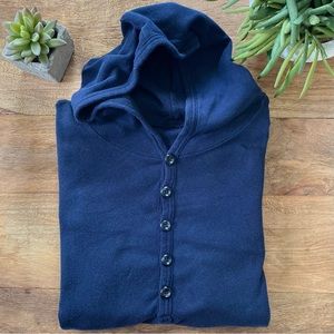 Navy Fitted Button Up Cotton Hoodie Shirt